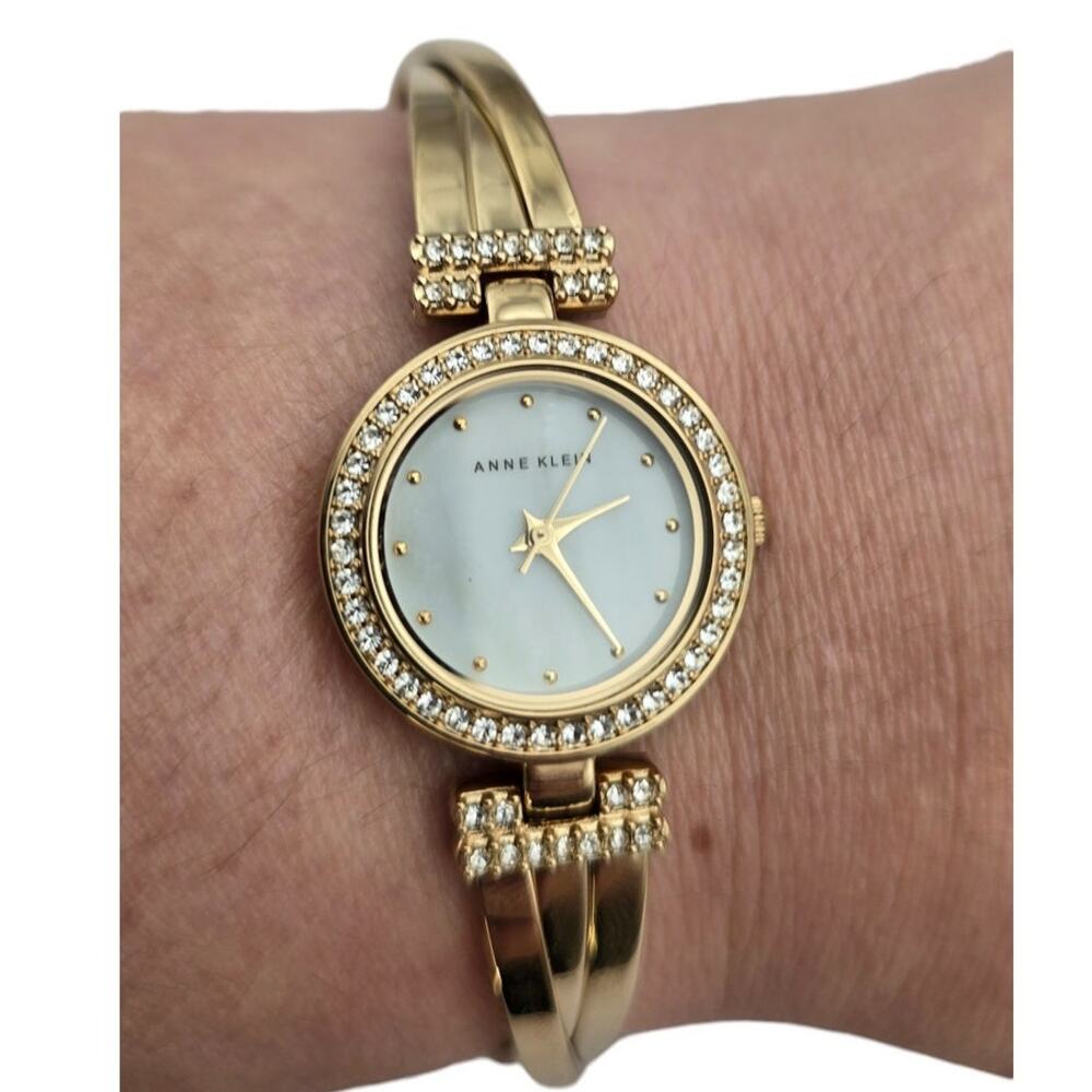Anne Klein Gold Crystal Accent MOP Bracelet Dress Watch AK/1464 – New Battery
